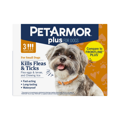 Petarmor plus Flea and Tick Prevention for Dogs and Cats, Waterproof Topical Treatment, Available in Small to X-Large Sizes in 3 Month Supply