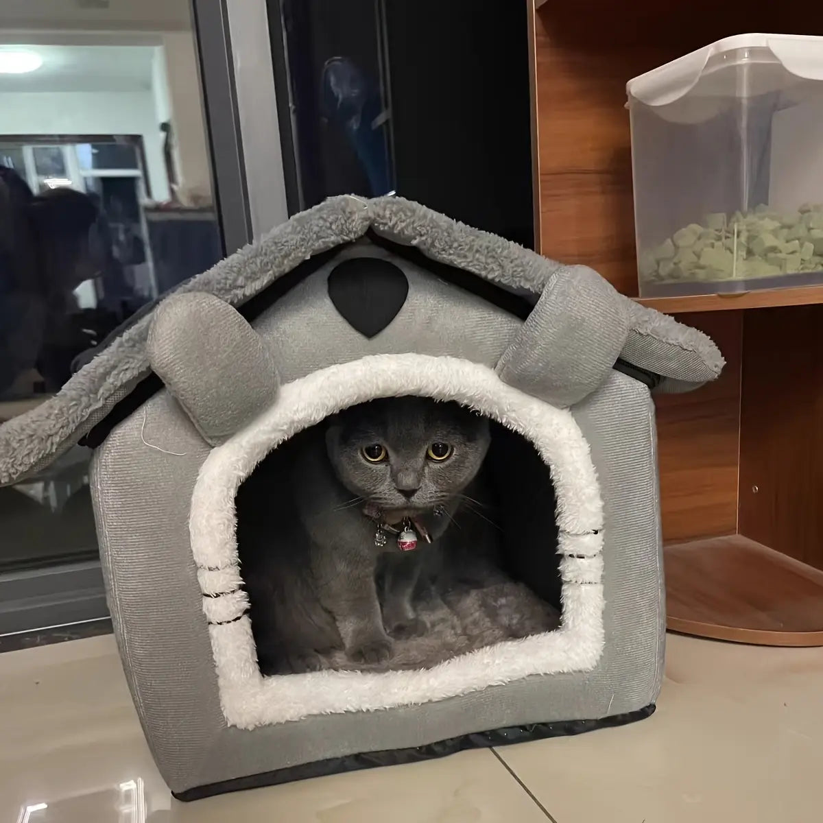 Semi-Enclosed Cat House, All-Season Pet Bed, Small Pet Shelter, Washable Pet Supplies