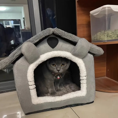 Semi-Enclosed Cat House, All-Season Pet Bed, Small Pet Shelter, Washable Pet Supplies