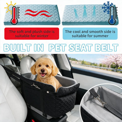 Reversible cushion and built-in pet seat belt