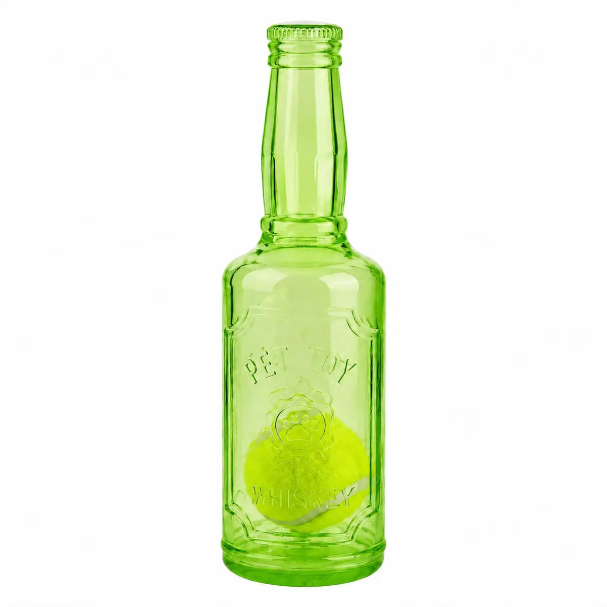 1Pc Dog Chew Toy with Tennis Ball, TPR Bottle-Shaped Interactive Dog Toy for Small Medium Dogs, Durable Fetch and Tug Toy for Indoor Outdoor Play, Puppy Teething, Exercise, Training and Boredom Relief
