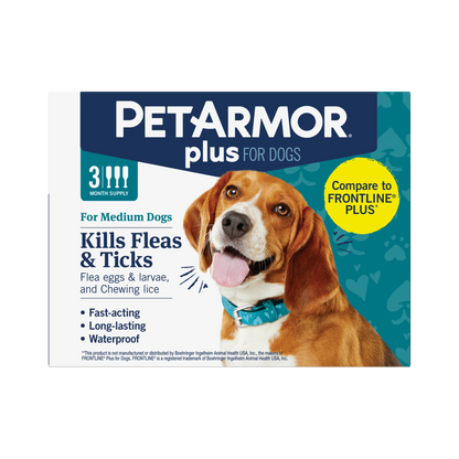 Petarmor plus Flea and Tick Prevention for Dogs and Cats, Waterproof Topical Treatment, Available in Small to X-Large Sizes in 3 Month Supply