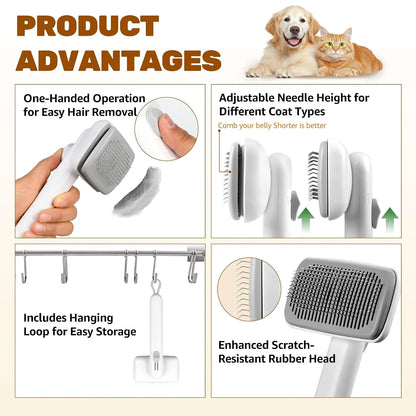 Dog & Cat Self-Cleaning Deshedding Slicker Comb - Universal 1-Click Release Brush for Shed Control, Easy Clean, No Hair Picking