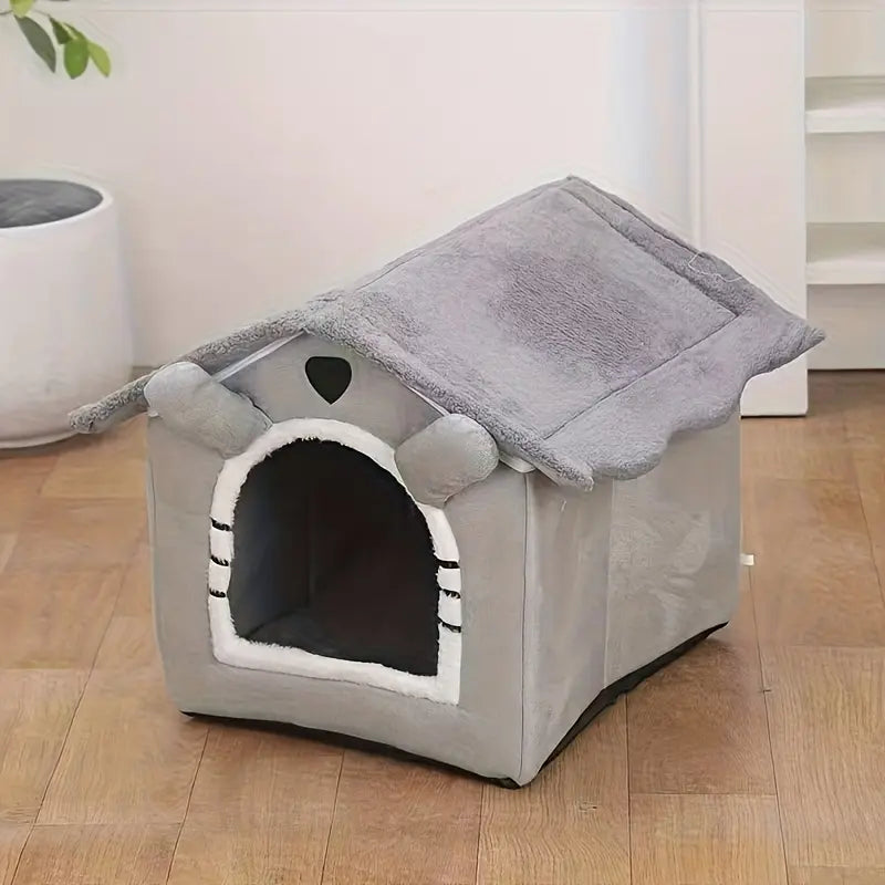 Semi-Enclosed Cat House, All-Season Pet Bed, Small Pet Shelter, Washable Pet Supplies