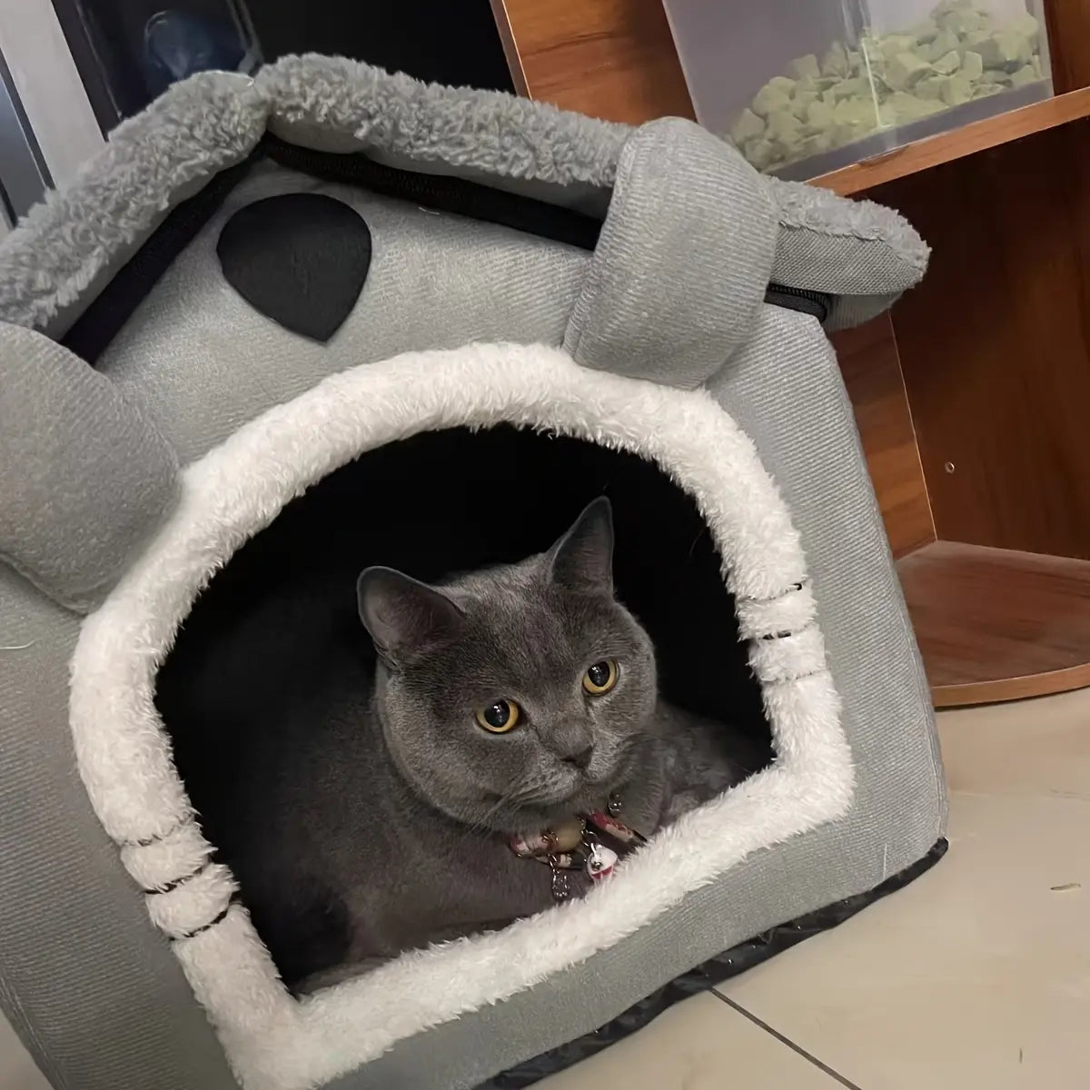 Semi-Enclosed Cat House, All-Season Pet Bed, Small Pet Shelter, Washable Pet Supplies