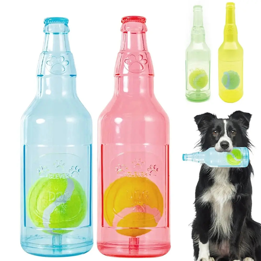 Bottle chew toy colors with tennis ball inside