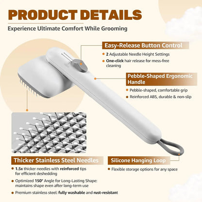 Dog & Cat Self-Cleaning Deshedding Slicker Comb - Universal 1-Click Release Brush for Shed Control, Easy Clean, No Hair Picking