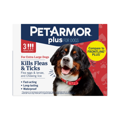 Petarmor plus Flea and Tick Prevention for Dogs and Cats, Waterproof Topical Treatment, Available in Small to X-Large Sizes in 3 Month Supply
