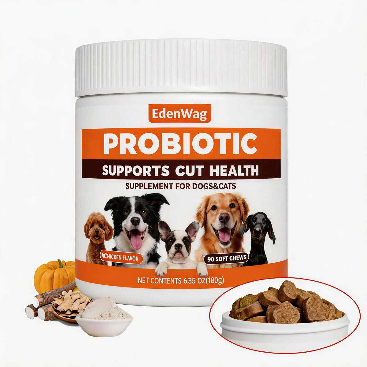 In-Stock Dog Probiotic Chewables - Canine Nutritional Supplement with Multivitamins, Fructooligosaccharide, Delicious Chicken Flavor, 6.35 Oz (180G), 90 Soft Chews for All Ages Puppy Intestinal Flora Balance, Healthy Stomach & Daily Wellness, Sohochic