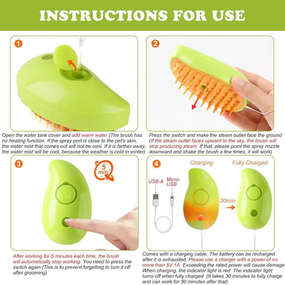 Instructions for using the spray grooming brush