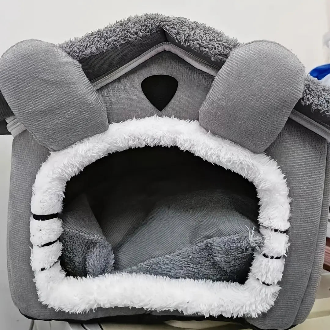 Inside view of the semi-enclosed cat house bed