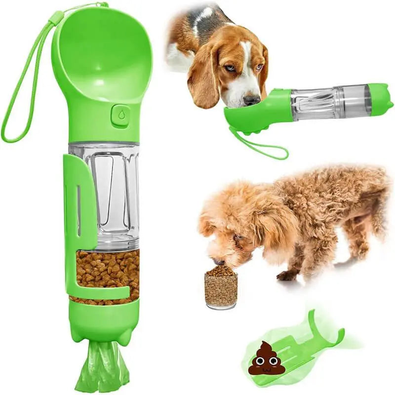 3-in-1 pet travel bottle with water, food and waste bags