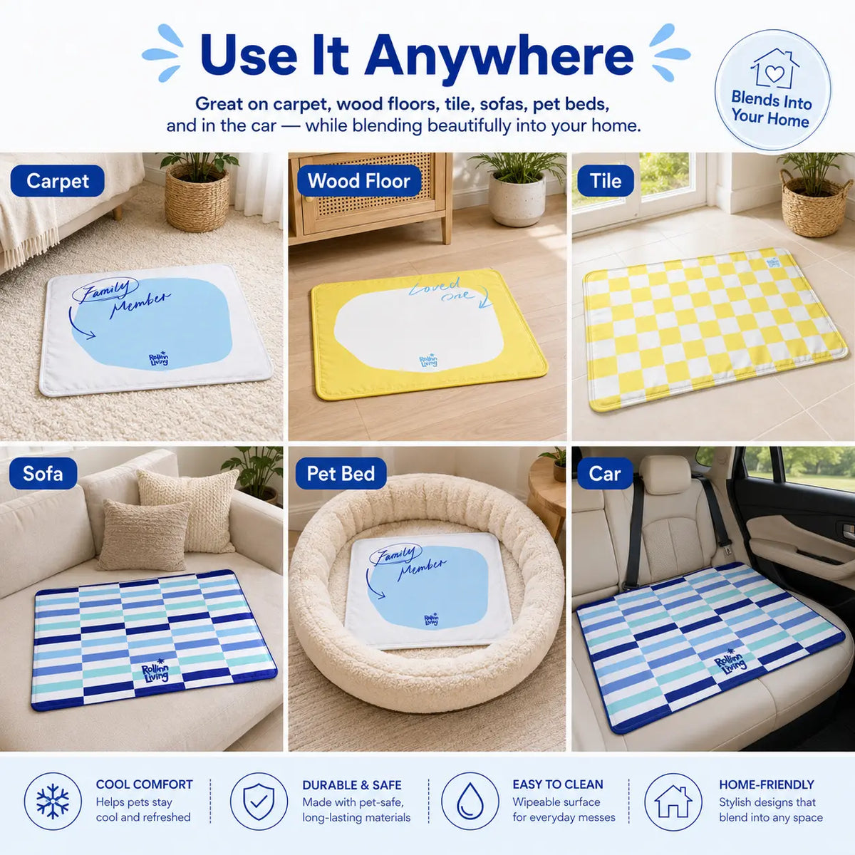 Pet cooling mat used on carpet, wood floor, tile, sofa, pet bed and car