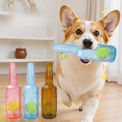 1Pc Dog Chew Toy with Tennis Ball, TPR Bottle-Shaped Interactive Dog Toy for Small Medium Dogs, Durable Fetch and Tug Toy for Indoor Outdoor Play, Puppy Teething, Exercise, Training and Boredom Relief